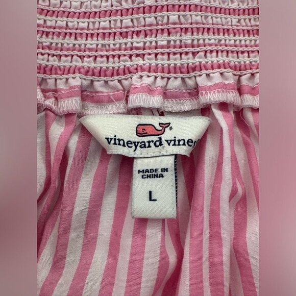Vineyard Vines Off the Shoulder Blouse. Women's Large. Pink/White Stripe. Cotton - Picture 3 of 6
